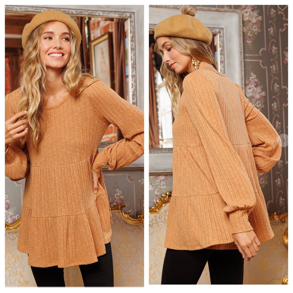 #18 Solid knit fabric boho babydoll top - Picture 5 of 7